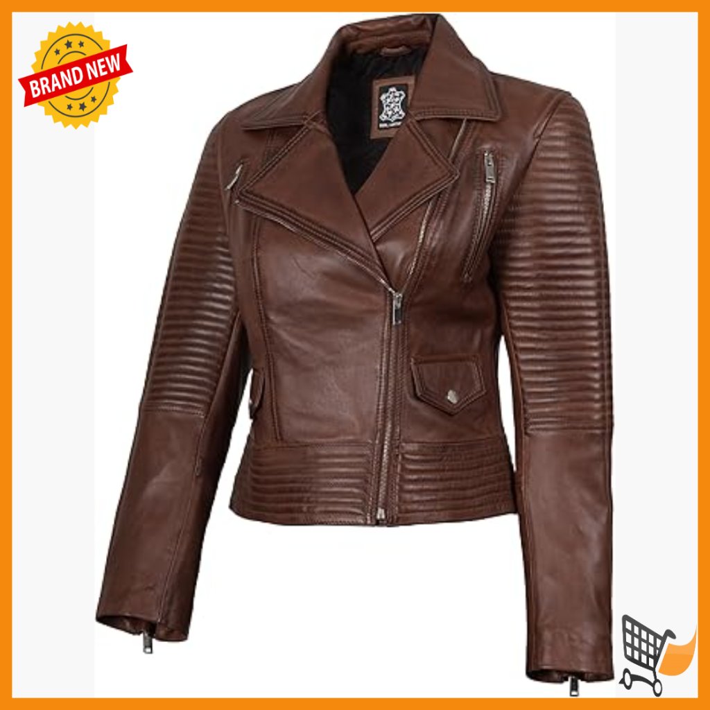 Lambskin Leather Jacket Asymmetrical Zip Regular Fit Multiple Pockets